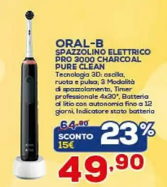 Euronics Oral b Spazzolino Elettrico Pro 3000 Charcoa Pure Clean offerta