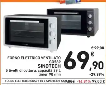 Spazio Conad FORNO ELETTRICO VENTILATO GD589 SINOTECH 5 livelli di cottura, capacità 38 l, timer 90 min offerta