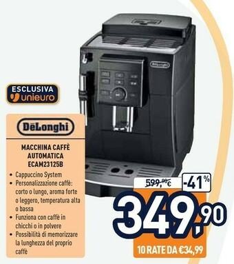 Unieuro Delonghi Macchina Caffe Automatica ECAM23125B offerta