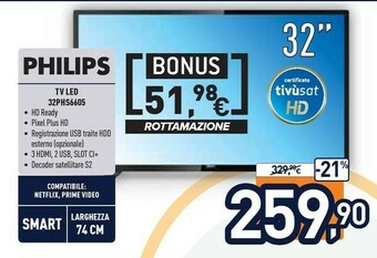 Unieuro Philips 6600 Series 32PHS6605/12 TV 81,3 Cm (32") HD Smart TV Wi-Fi Nero offerta