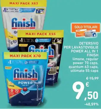 Spazio Conad DETERSIVO PER LAVASTOVIGLIE POWER ALL IN 1 FINISH limone, regular power 70 caps offerta