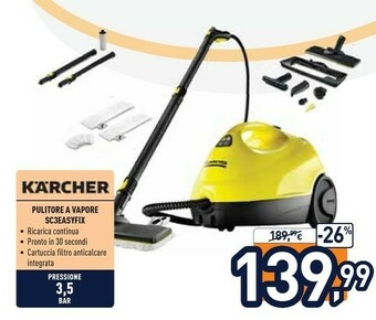Unieuro Kärcher SC 3 EasyFix Pulitore A Vapore Cilindrico 1 L 1900 W Nero, Giallo offerta