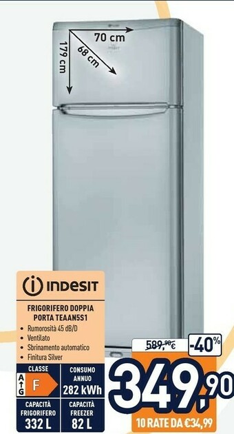 Unieuro Indesit TEAAN 5 S 1 Frigorifero Con Congelatore Libera Installazione 415 L F Argento offerta