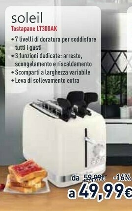 Moulinex LT300 Toaster Soleil, Tostapane, 7 Livelli Di Doratura, Funzione Arresto, Scongelamento, Riscaldamento, Scomparti A 