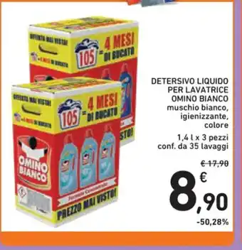 DETERSIVO LIQUIDO PER LAVATRICE OMINO BIANCO muschio bianco, igienizzante, colore 1,41 x 3 pezzi conf. da 35 lavaggi
