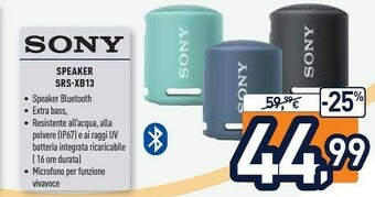 Unieuro Sony SRS-XB13 Altoparlante Portatile Mono Nero 5 W offerta