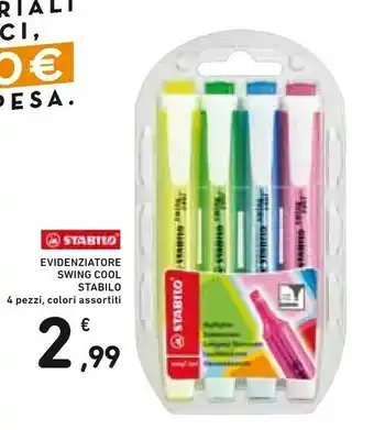 Conad Stabilo Evidenziatore - Swing Cool - Astuccio Da 4 - Colori Assortiti offerta