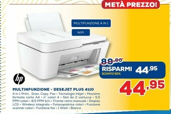 Euronics HP DeskJet Plus 4110 Getto Termico D'inchiostro A4 4800 X 1200 DPI 8,5 Ppm Wi-Fi offerta