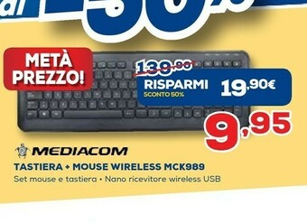 Euronics Mediacom Tastiera + Mousee Wireless MCK989 offerta