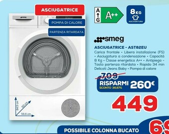 Euronics Smeg Asciugatrice AST82EU offerta