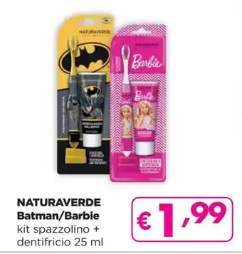 Acqua & Sapone NATURAVERDE Batman/Barbie kit spazzolino + dentifricio 25 ml offerta