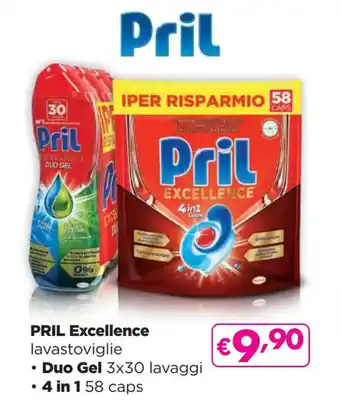 Acqua & Sapone PRIL Excellence lavastoviglie Duo Gel 3x30 lavaggi - 4 in 1 58 caps offerta