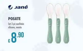 Jané POSATE Set 3 pz cucchiaio silicone, menta