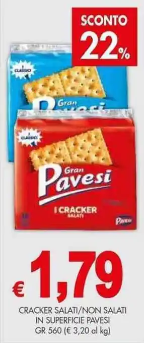 CRACKER SALATI/NON SALATI IN SUPERFICIE PAVESI GR 560
