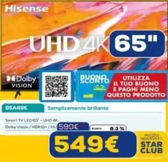 Euronics Hisense Smart TV LED 65" - UHD 4K 65A69K offerta