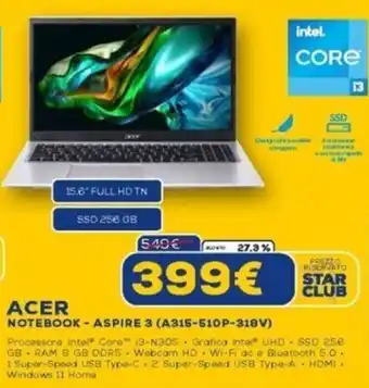 Euronics ACER NOTEBOOK - ASPIRE 3 (A315-510P-318V) offerta