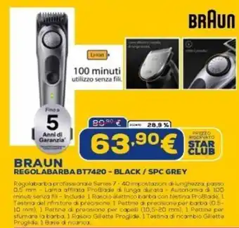 Euronics BRAUN REGOLABARBA BT7420 - BLACK/ SPC GREY offerta