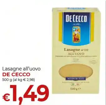 Supermercati Nonna Isa Lasagne all'uovo DE CECCO 500 g offerta