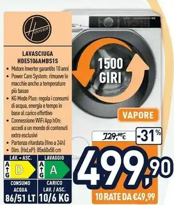 Unieuro Hoover H-WASH&DRY 500 HDE 5106AMBS/1-S Lavasciuga Libera Installazione Caricamento Frontale Bianco D offerta