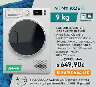 Unieuro Hotpoint NT M11 9X3E IT Lavatrice offerta
