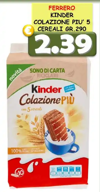 MercADone FERRERO KINDER COLAZIONE PIU' 5 CEREALI GR.290 offerta