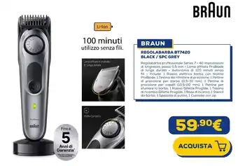 Euronics BRAUN REGOLABARBA BT7420 BLACK/ SPC GREY offerta