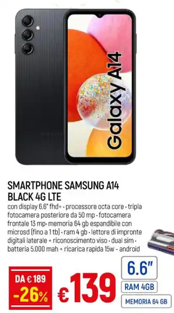 IperFamila SMARTPHONE SAMSUNG A14 BLACK 4G LTE offerta