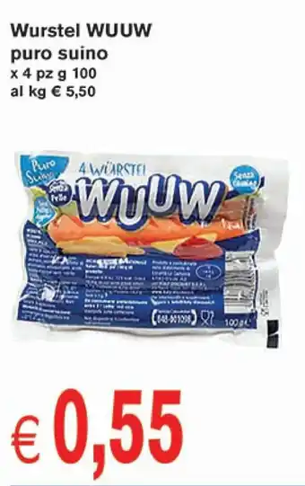 D'Italy Wurstel WUUW puro suino x 4 pz g 100 offerta