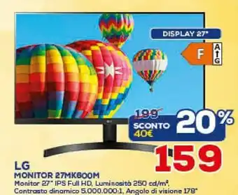 Euronics LG 27MK600M Monitor Piatto Per PC 68,6 Cm (27") 1920 X 1080 Pixel Full HD LED Nero offerta