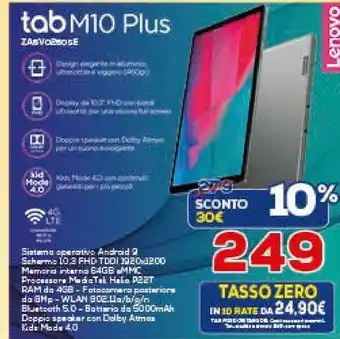 Euronics Lenovo M10 32 GB 25,6 Cm (10.1") Qualcomm Snapdragon 3 GB Wi-Fi 5 (802.11ac) Android 9.0 Bianco offerta