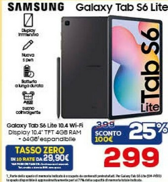 Euronics Samsung Galaxy Tab S6 Lite Tab S6 Lite LTE 64 GB 26,4 Cm (10.4") 4 GB Wi-Fi 5 (802.11ac) Grigio offerta