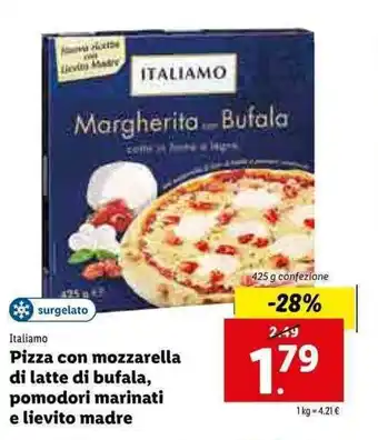 Lidl Italiamo Pizza con mozzarella di latte di bufala, pomodori marinati e lievito madre 425g offerta