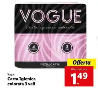 Lidl Vogue Carta Igienica colorata 3 veli offerta