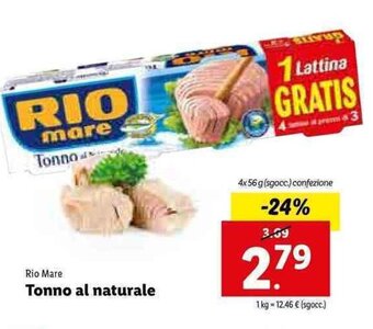Lidl Rio Mare Tonno al naturale 4x56g offerta