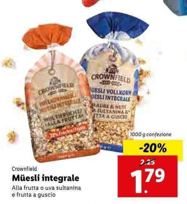 Crownfield Müsli integrale 1000g offerta di Lidl