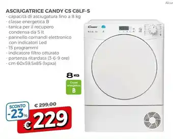 A&O Candy Smart CS C8LF-S Asciugatrice Libera Installazione Caricamento Frontale 8 Kg B Bianco offerta