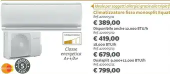 Bricocenter Equation Climatizzatore Fisso Monosplit 9000 BTU/h offerta
