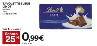 Coop Lindt Cioccolato Al Latte 100 G(ml) offerta
