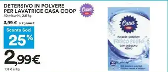 Coop Coop Detersivo In Polvere Per Lavatrice Casa 40 Misurini 2600 G offerta