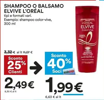Coop L'Oreal Elvive Shampoo Color-vive 300 Ml offerta