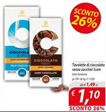 Tavolette di cioccolato senza zuccheri Icam latte-fondente gr.100