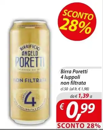 DiMeglio Birra Poretti 4 luppoli non filtrata cl.50 offerta