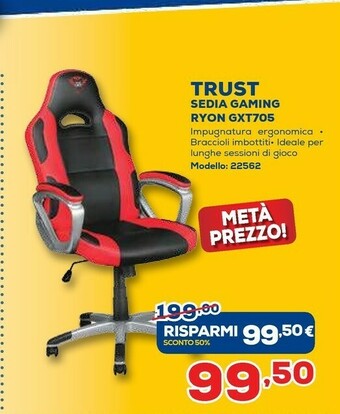 Euronics Trust GXT 705 Ryon Sedia Da Gaming Per PC Nero, Rosso offerta