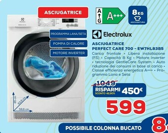 Euronics Electrolux EW7HL83B5 Libera Installazione Caricamento Frontale Bianco 8 Kg A+++ offerta