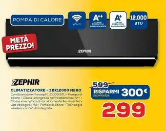 Euronics Zephir Climatizzatore ZBK12000 Nero offerta