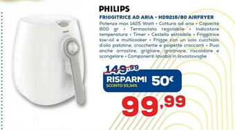 Euronics Philips Daily Collection HD9216/80R1 Friggitrice Singolo 0,8 L Indipendente 1425 W Friggitrice Ad Aria Calda Bianco offerta