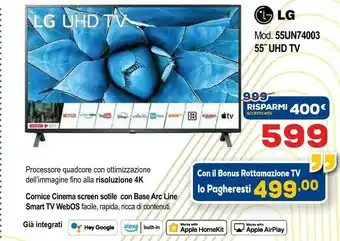 Euronics LG 55UN74003LB TV 139,7 Cm (55") 4K Ultra HD Smart TV Wi-Fi Argento offerta