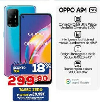 Euronics Oppo A94 5G A94 16,3 Cm (6.43") Doppia SIM ColorOS 11.1 USB Tipo-C 8 GB 128 GB 4310 MAh Blu offerta