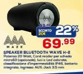 Euronics Maze Speaker Bluetooth Waveh-2 offerta