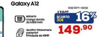 Euronics Samsung Galaxy A12 16,5 Cm (6.5") Doppia SIM 4G USB Tipo-C 4 GB 64 GB 5000 MAh Nero offerta